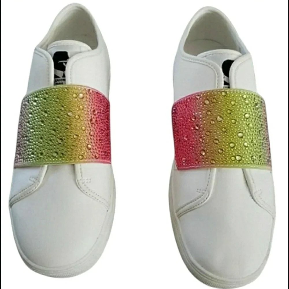 Rainbow Pride Lagerfeld Sneakers Leather 9.5 Bling Sparkling Colorful New - Picture 4 of 6